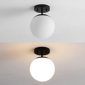 Marcel Bistro 7.75" Bohemian Farmhouse Iron/Frosted Glass LED Semi Flush Mount - JONATHAN Y